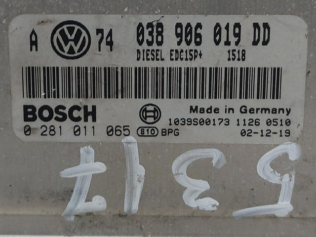 Calculator Motor Bosch 038 906 019 DD, Volkswagen Golf 4, Euro 3, 74 KW, 1.9 TDI, Engine control unit ( ECU ),  Motor Steuergerät,  Motorvezérlő