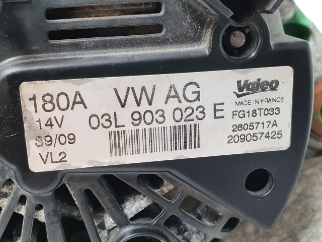 Alternator Valeo 03L 903 023 E, Volkswagen Passat B6, Euro 5, 125 KW, 2.0 TDI, Generator, Lichtmaschine, Generátor Alternator Valeo 03L 903 023 E, Volkswagen Passat B6, Euro 5, 125 KW, 2.0 TDI, Generator, Lichtmaschine, Generátor