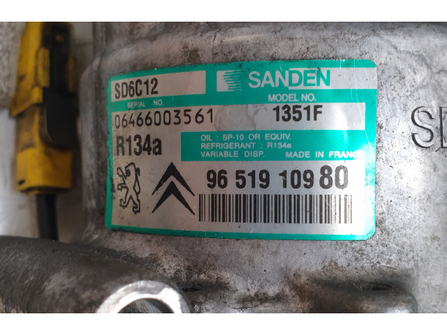 Compresor clima Sanden SD6C12 / 1351F / 95 519 109 80, Citronen C 4, Euro 4, 80 KW, 1.6 HDI, Klimakompressor, Climate compressor, Klímakompresszor 