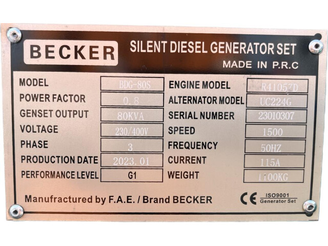 Set Generator de Curent Electric, Diesel, Becker BDG-80S, 80 kVA / 64 KW, 2 buc, Diese Power Generator Set, Diesel Stromgenerator-Set