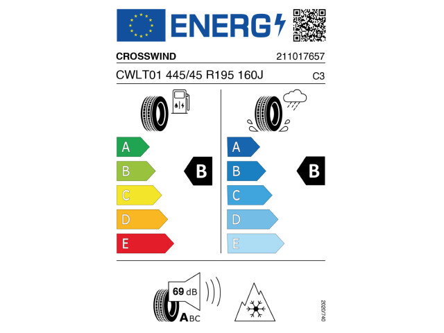 Anvelopa NOUA M+S* Regional 445/45R19.5 Crosswind CW-LT01 160J - B, B, A, 69dB Remorca