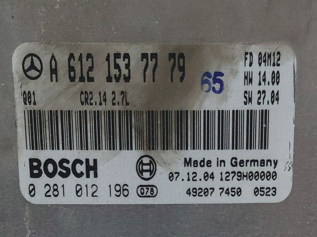 Engine control unit Bosch A 612 153 77 79, Euro 4, 125 KW, 2.7 CDI