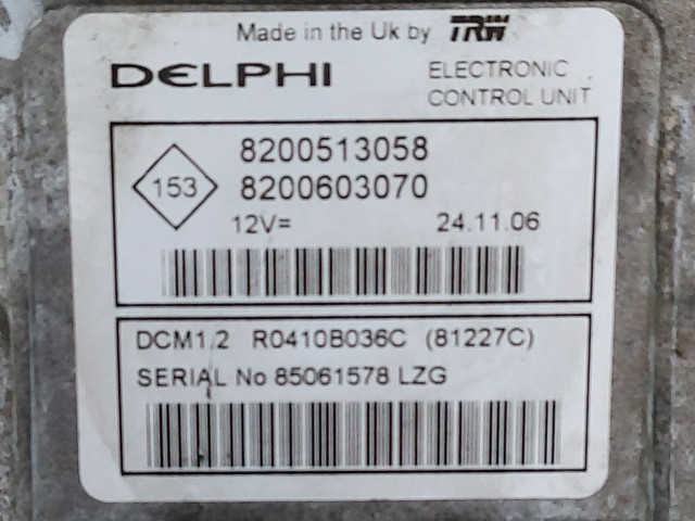 Engine control unit Delphi 8200513058, Euro 4, 50 KW, 1.5 DCI
