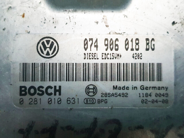 Motor Steuergerät Bosch 0 281 010 631, Volkswagen T4 - DUBA, Euro 3, 75 KW,  2.5 TDI, 2003